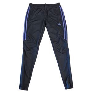 Stylish Adidas Black Track Pants w Blue Stripes - Sm 8-10